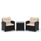 3-Piece PE Rattan Outdoor Furniture Set with Tempered Glass Table and Cushioned Armchairs
